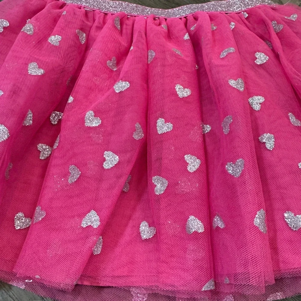 Isaac Mizrahi‎ Pink Tutu Skirt Silver Hearts Glitter Waist Girls Size 5/6